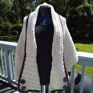 Hand crafted crochet Darlee Wrap, color off white ,size one size.